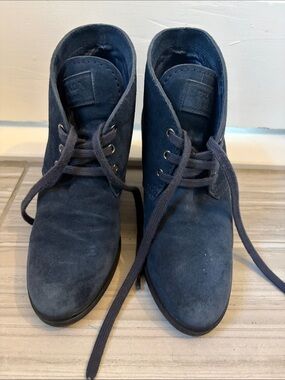 Prada Navy Suede Platform Desert Boots